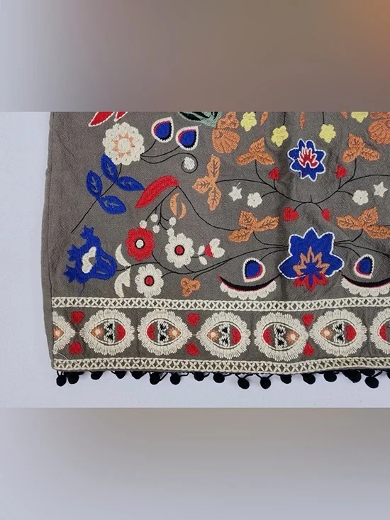 Altar'd State Embroidered BOHO Mini Skirt Olive Green Size Med Floral Colorful - Picture 2 of 8